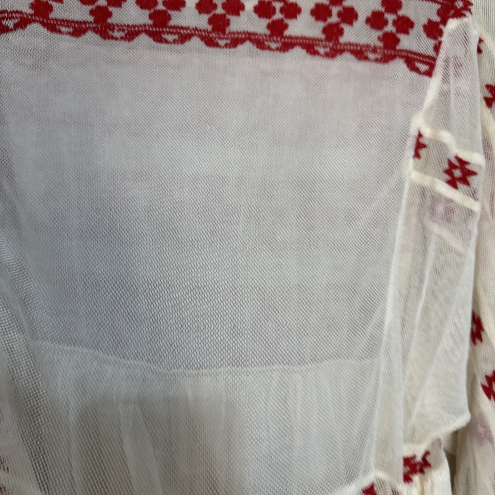 NWT Free People Women Need Me Mini Flowy Dress Ivory Long Sleeve Red Embroidery - Picture 12 of 16